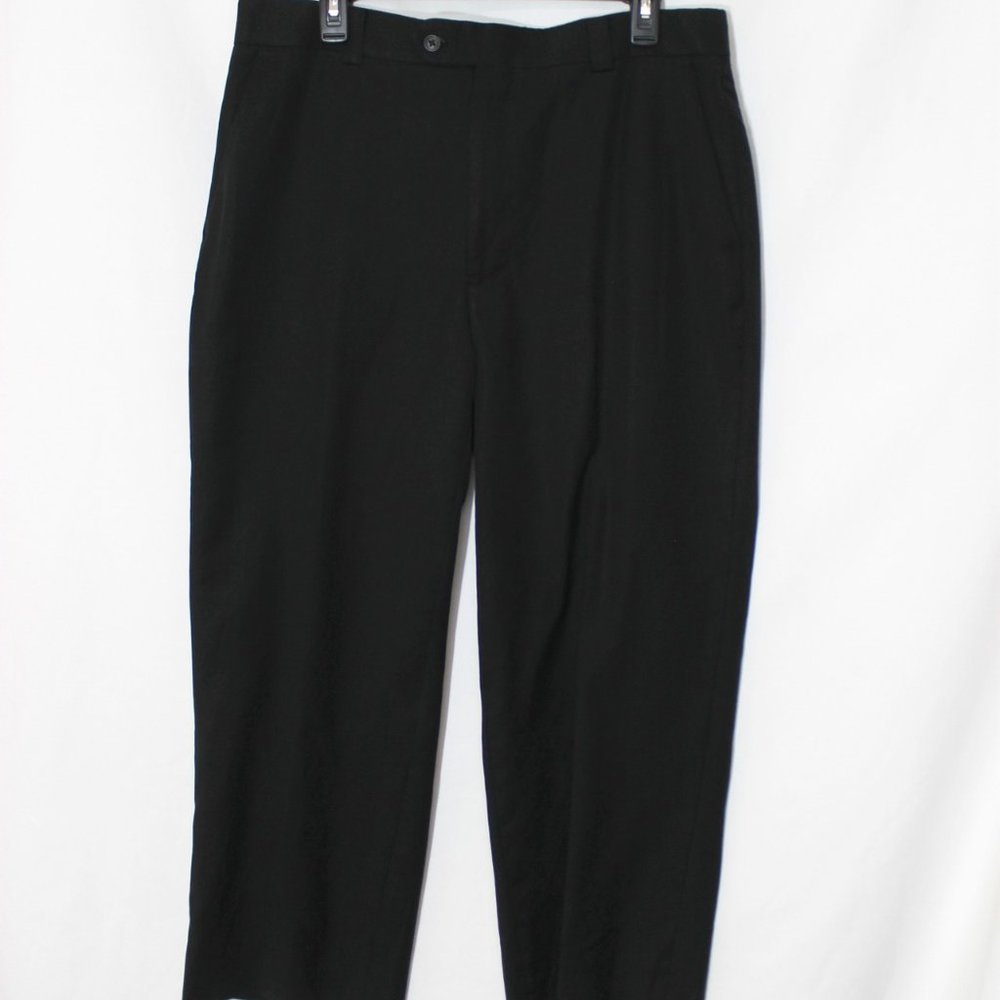 JHANE BARNES Black Wool & Silk Dress Pants Size 36W Flat Front Straight Leg